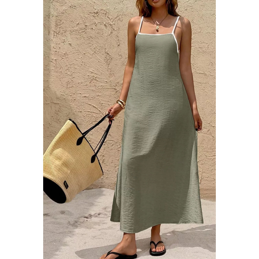 Spaghetti Strap Maxi Dress with Contrast Trim Apparel and Accessories