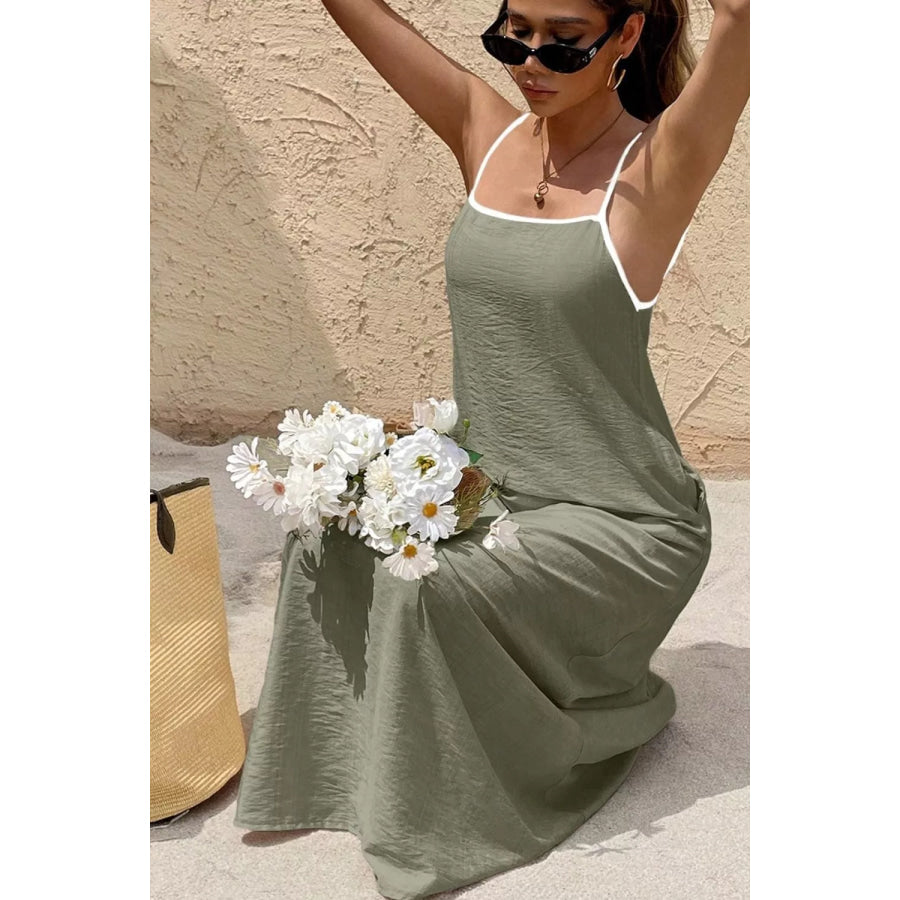 Spaghetti Strap Maxi Dress with Contrast Trim Apparel and Accessories