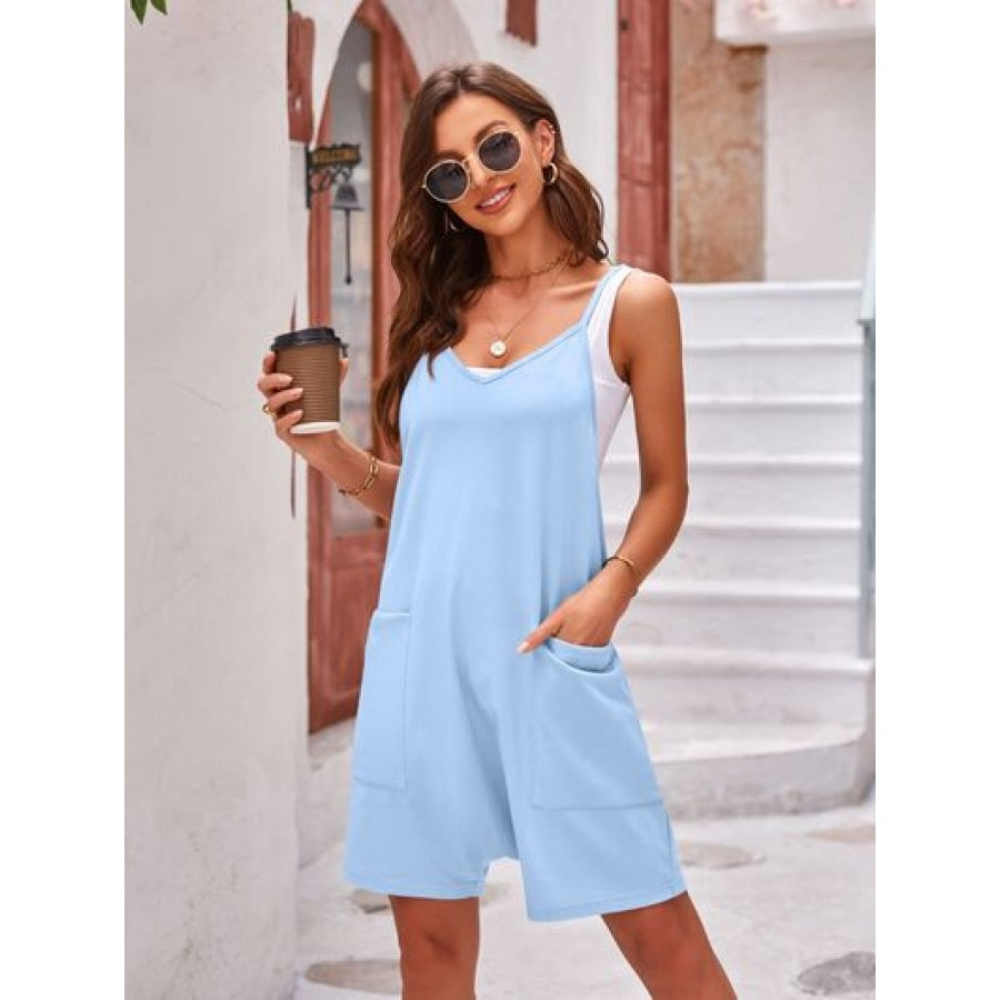 Spaghetti Strap Romper with Pockets Apparel and Accessories