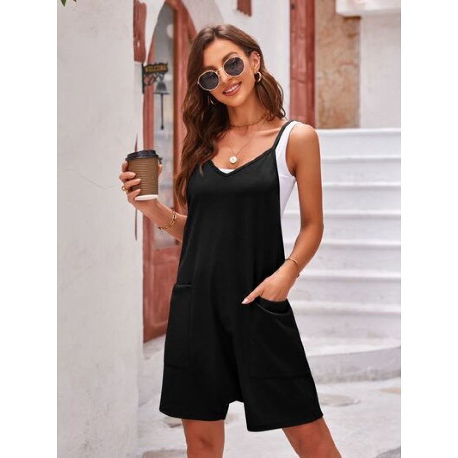 Spaghetti Strap Romper with Pockets Black / S Apparel and Accessories