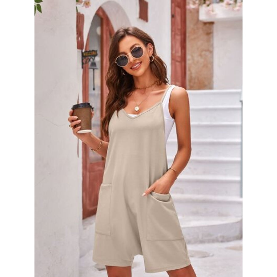 Spaghetti Strap Romper with Pockets Khaki / S Apparel and Accessories