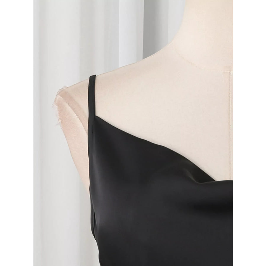 Spaghetti Strap Ruffle Slit Maxi Dress Apparel and Accessories