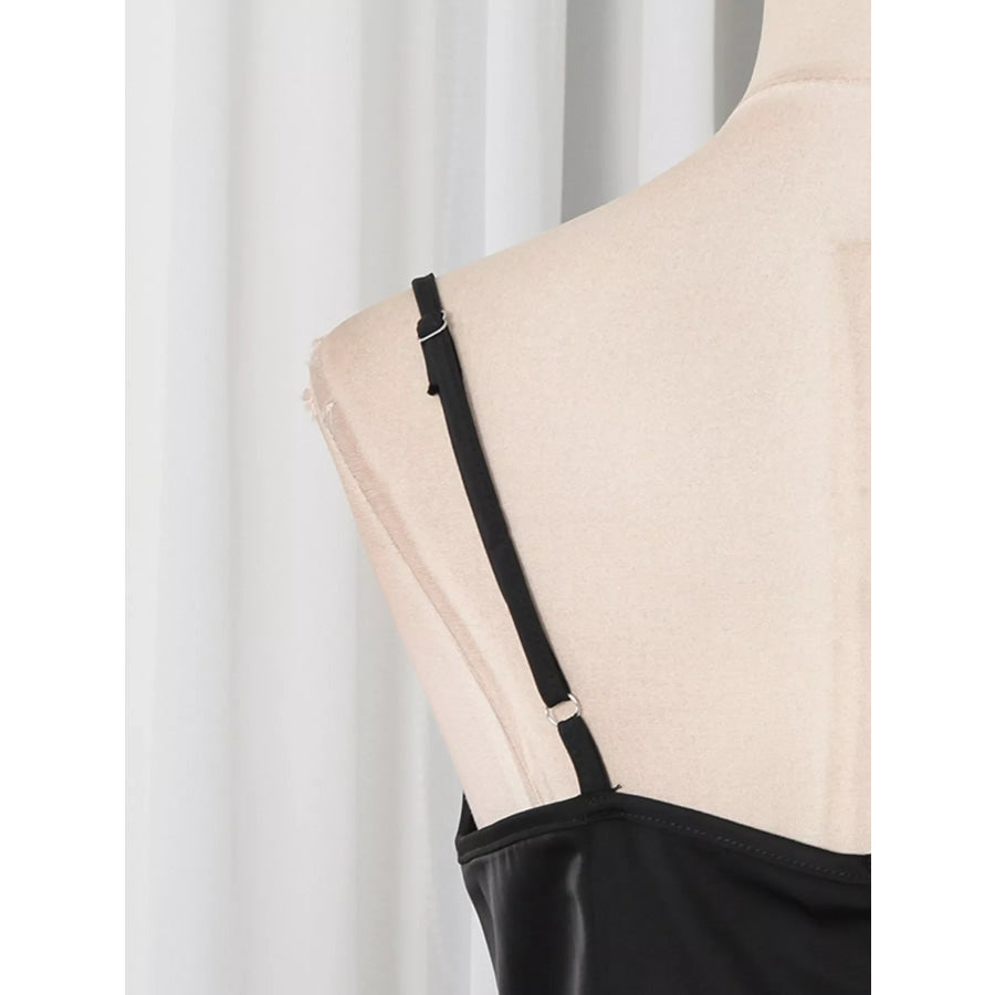 Spaghetti Strap Ruffle Slit Maxi Dress Apparel and Accessories