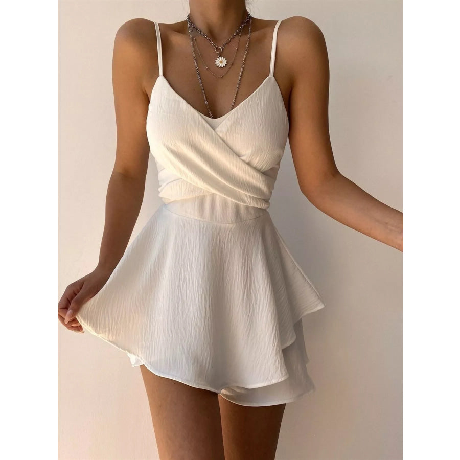 Spaghetti Strap Ruffled Romper White / S Apparel and Accessories