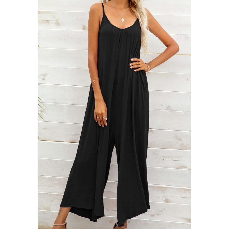 Spaghetti Strap Scoop Neck Jumpsuit Black / S