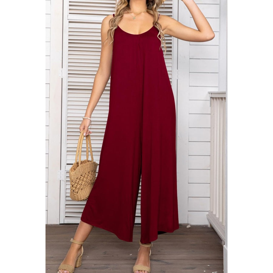 Spaghetti Strap Scoop Neck Jumpsuit Deep Red / 2XL