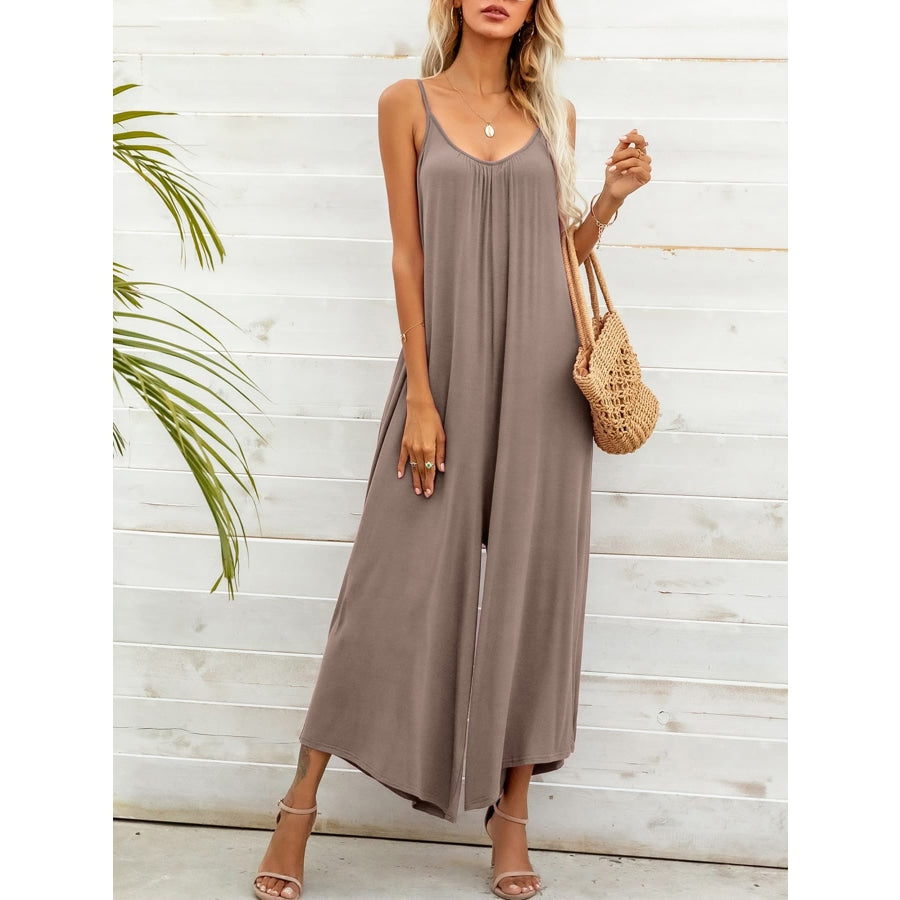 Spaghetti Strap Scoop Neck Jumpsuit Mocha / S