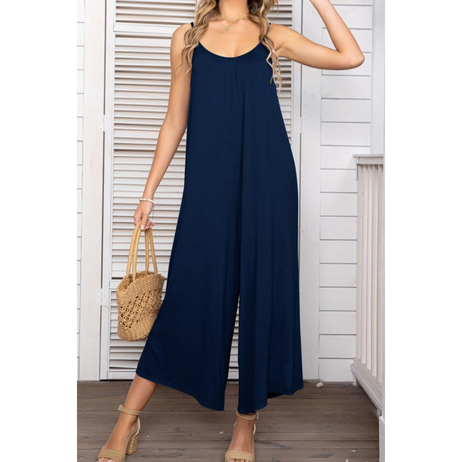 Spaghetti Strap Scoop Neck Jumpsuit Navy / 2XL