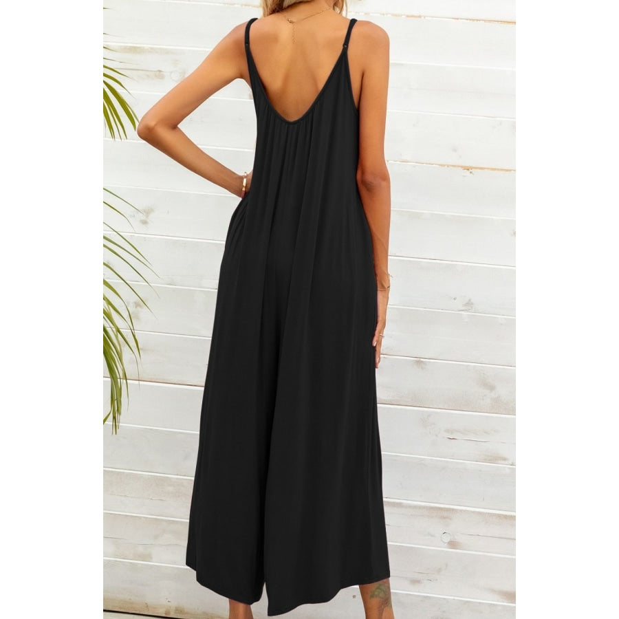 Spaghetti Strap Scoop Neck Jumpsuit Black / S