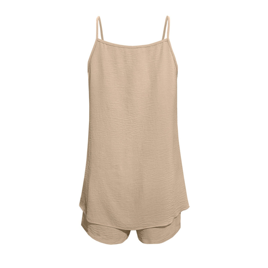 Spaghetti Strap Top and Shorts Set Tan / S Apparel and Accessories