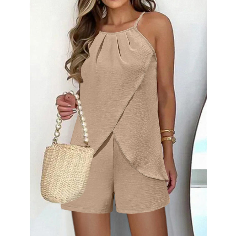 Spaghetti Strap Top and Shorts Set Tan / S Apparel and Accessories