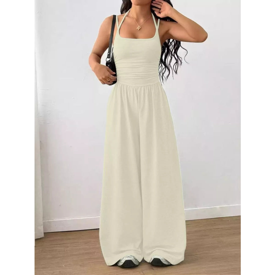 Spaghetti Strap Wide Leg Jumpsuit Apricot / S Apparel and Accessories