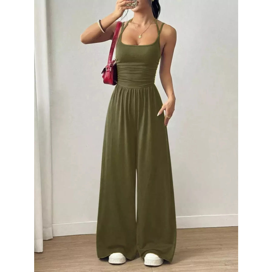 Spaghetti Strap Wide Leg Jumpsuit Army Green / S Apparel and Accessories