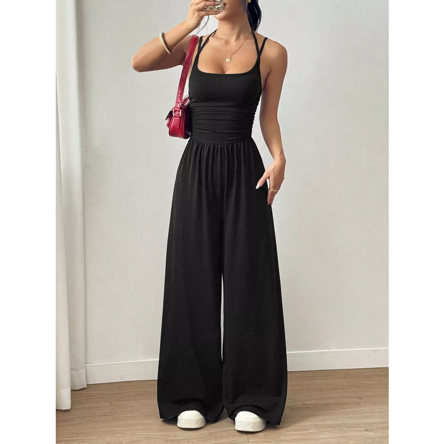 Spaghetti Strap Wide Leg Jumpsuit Black / S Apparel and Accessories