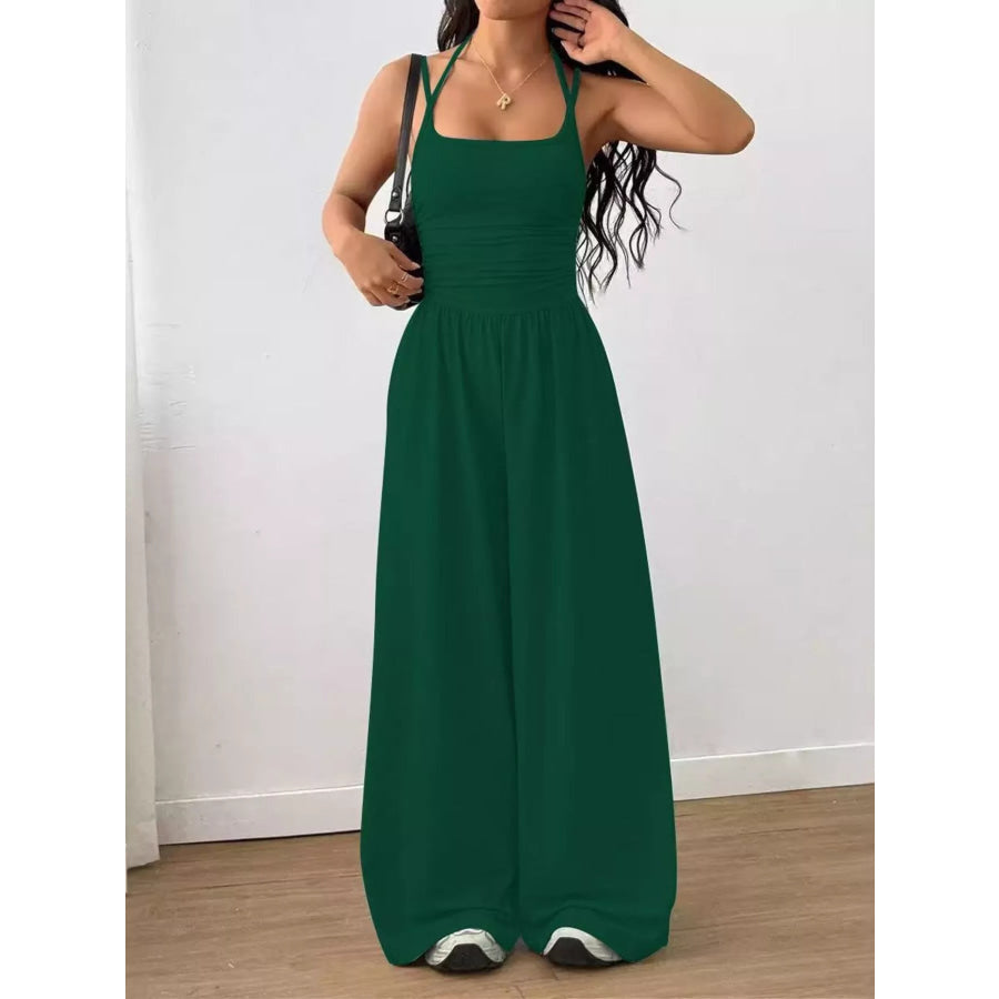 Spaghetti Strap Wide Leg Jumpsuit Dark Green / S Apparel and Accessories