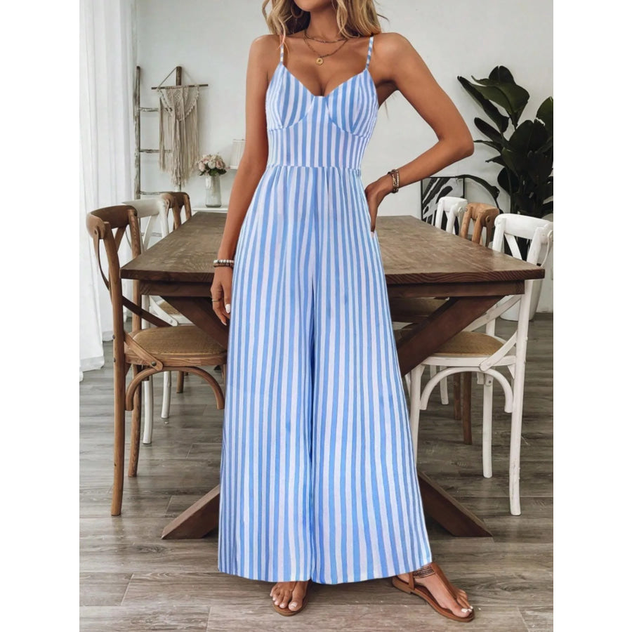 Spaghetti Strap Wide Leg Jumpsuit Light Blue / S Apparel and Accessories