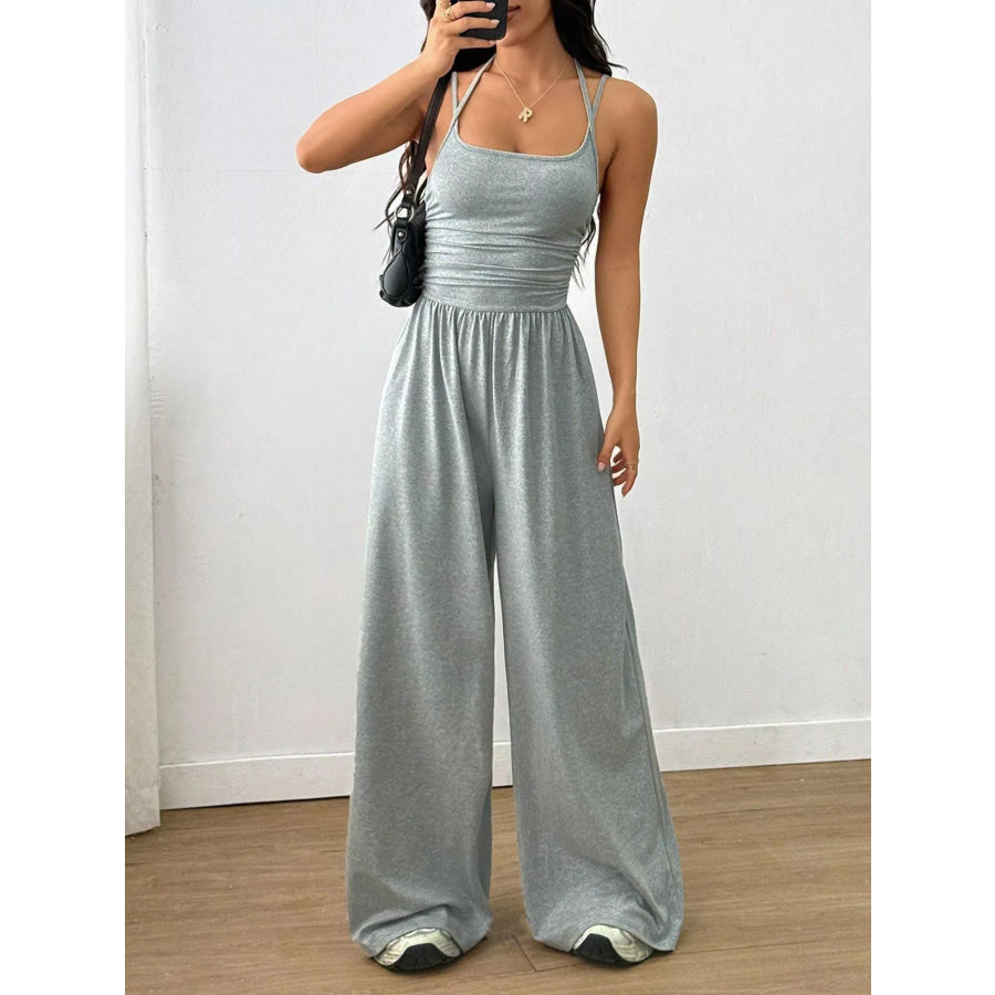 Spaghetti Strap Wide Leg Jumpsuit Light Gray / S Apparel and Accessories