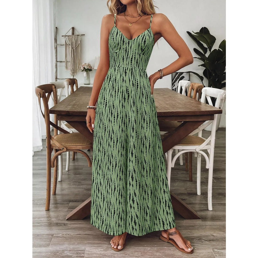 Spaghetti Strap Wide Leg Jumpsuit Matcha Green / S Apparel and Accessories