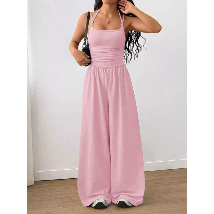 Spaghetti Strap Wide Leg Jumpsuit Pink / S Apparel and Accessories