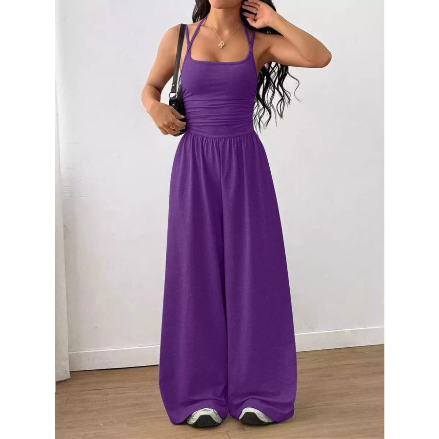 Spaghetti Strap Wide Leg Jumpsuit Purple / S Apparel and Accessories