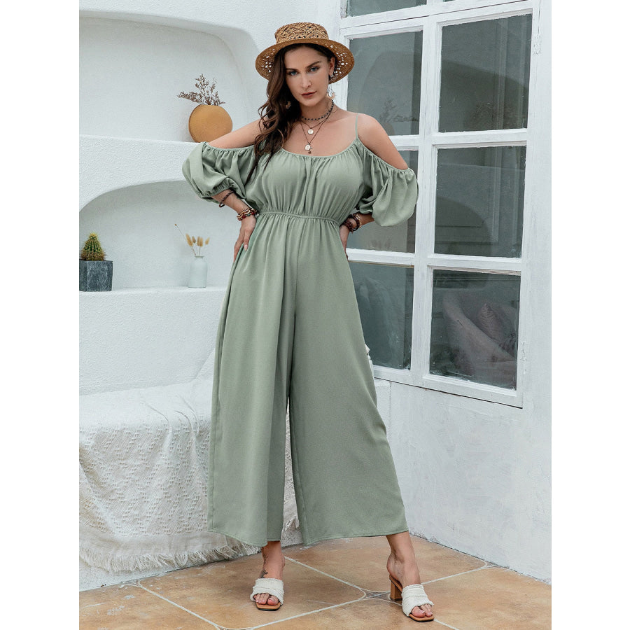 Spaghetti Strap Wide Leg Jumpsuit Sage / 0XL Apparel and Accessories