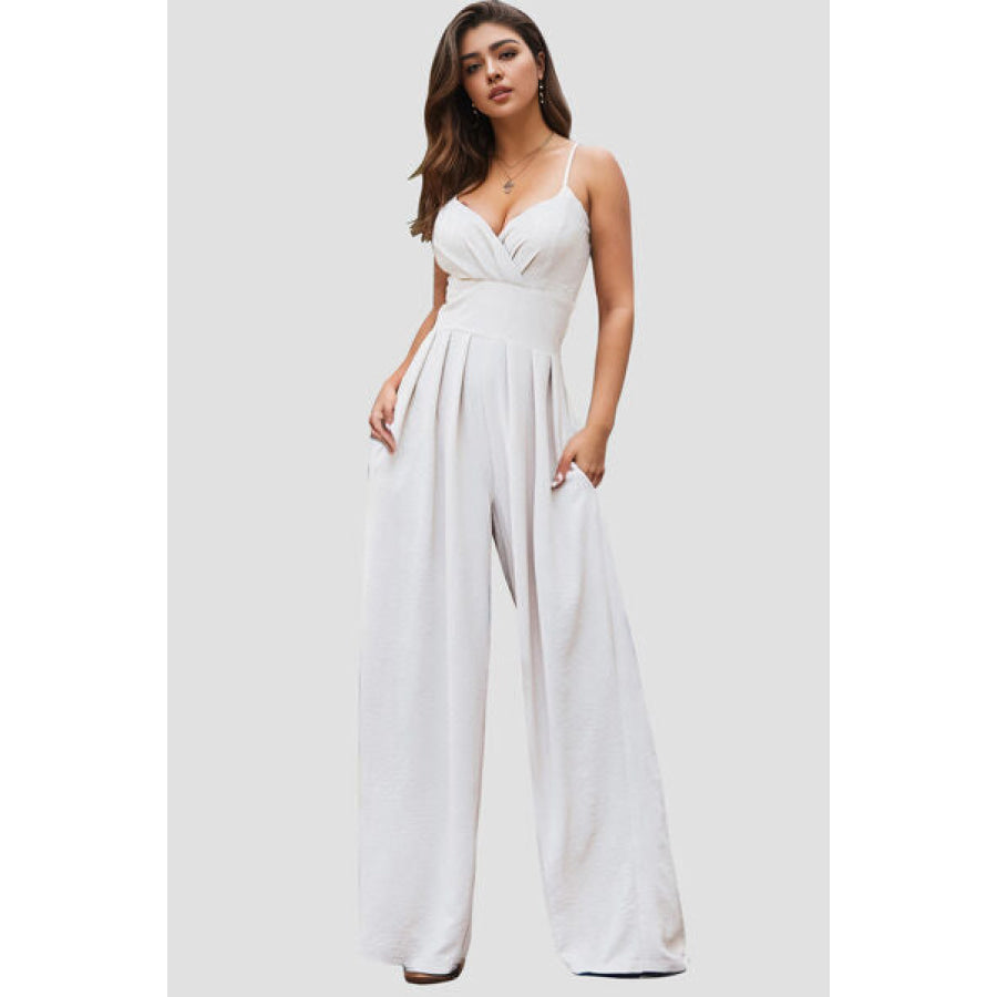 Spaghetti Strap Wide Leg Jumpsuit White / S Apparel and Accessories