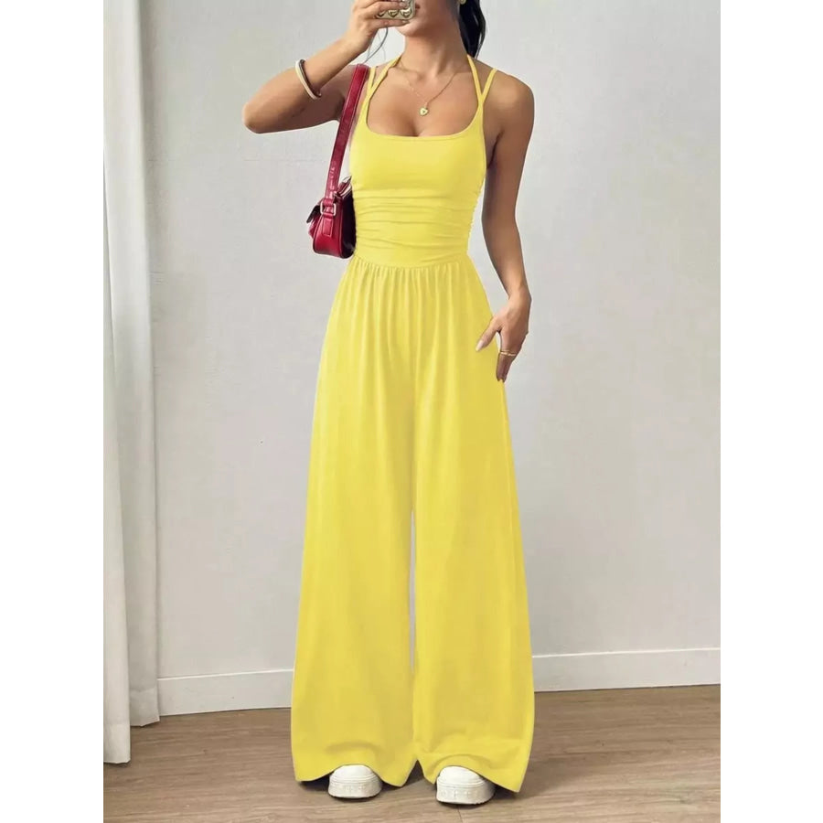 Spaghetti Strap Wide Leg Jumpsuit Yellow / S Apparel and Accessories