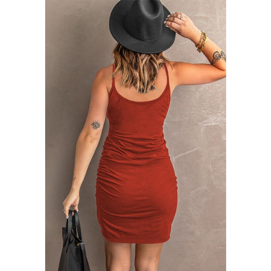 Spaghetti StrapRuched Mini Dress Clothing