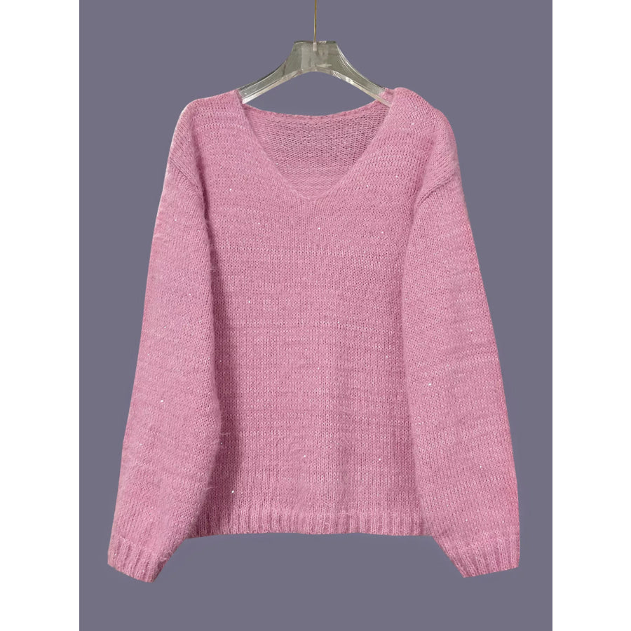 Sparkling Fuzzy V-Neck Knit Top Apparel and Accessories