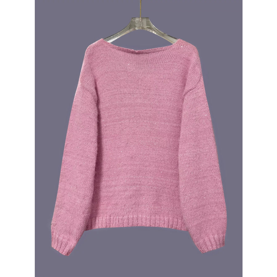 Sparkling Fuzzy V-Neck Knit Top Apparel and Accessories