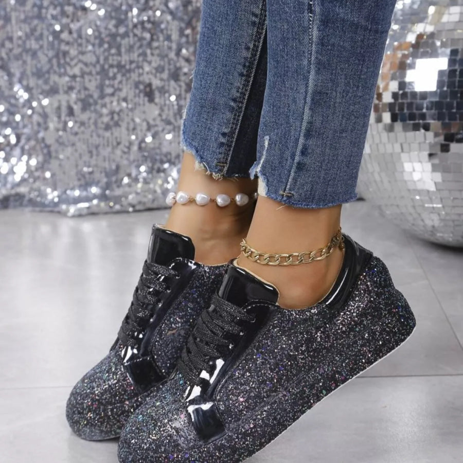 Sparkling Lace Up Sneakers Apparel and Accessories