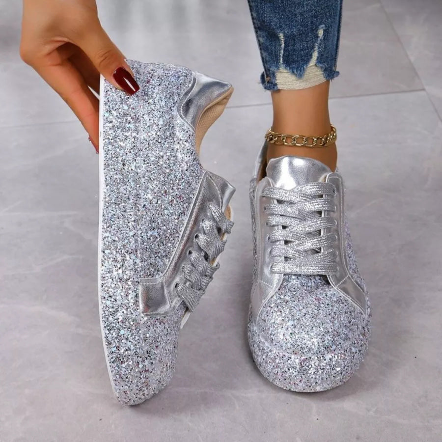 Sparkling Lace Up Sneakers Apparel and Accessories