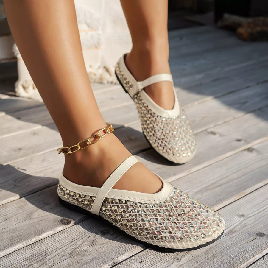 Sparkling Mesh Ballet Flats Sandals Cream White / 35 Apparel and Accessories