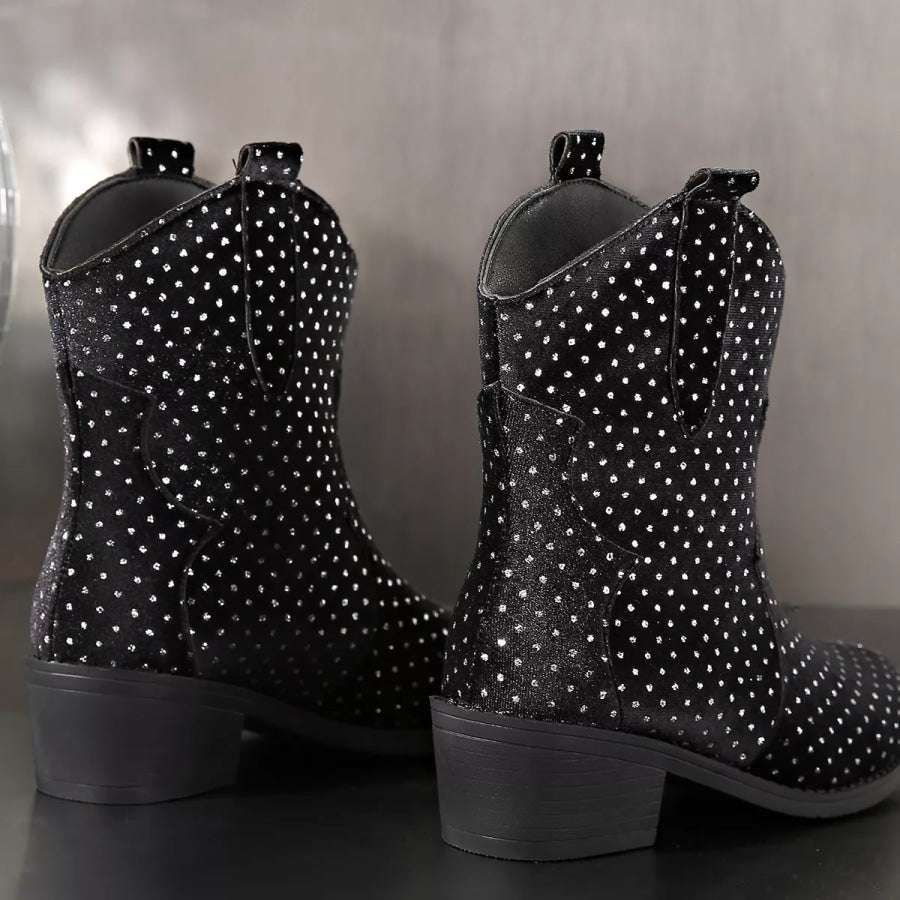 Sparkling Point Toe Block Heels Boots Apparel and Accessories