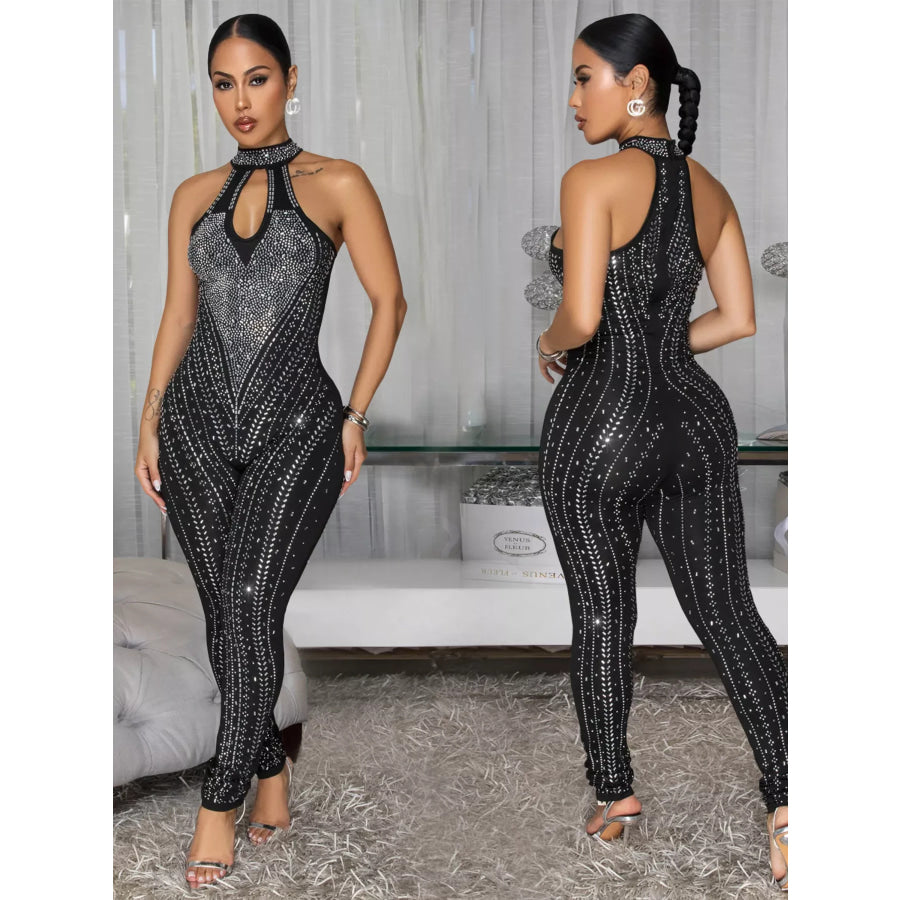 Sparkling Rhinestone Cutout Jumpsuit Apparel and Accessories