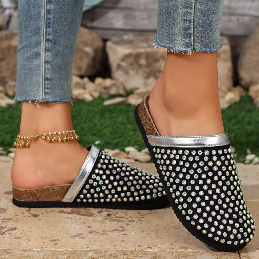 Sparkling Rhinestone Embellished Slip-On Sandals Apparel and Accessories