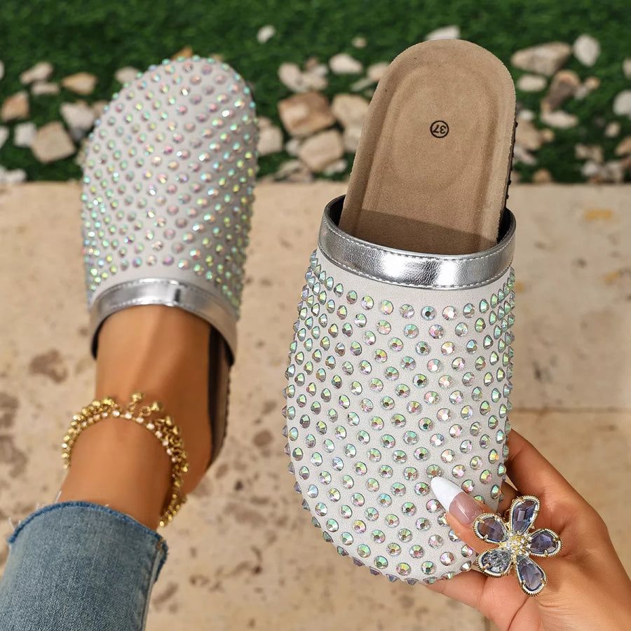 Sparkling Rhinestone Embellished Slip-On Sandals Apparel and Accessories