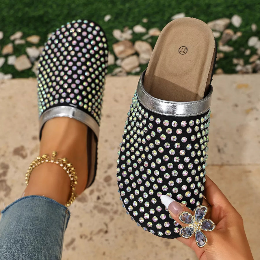 Sparkling Rhinestone Embellished Slip-On Sandals Apparel and Accessories