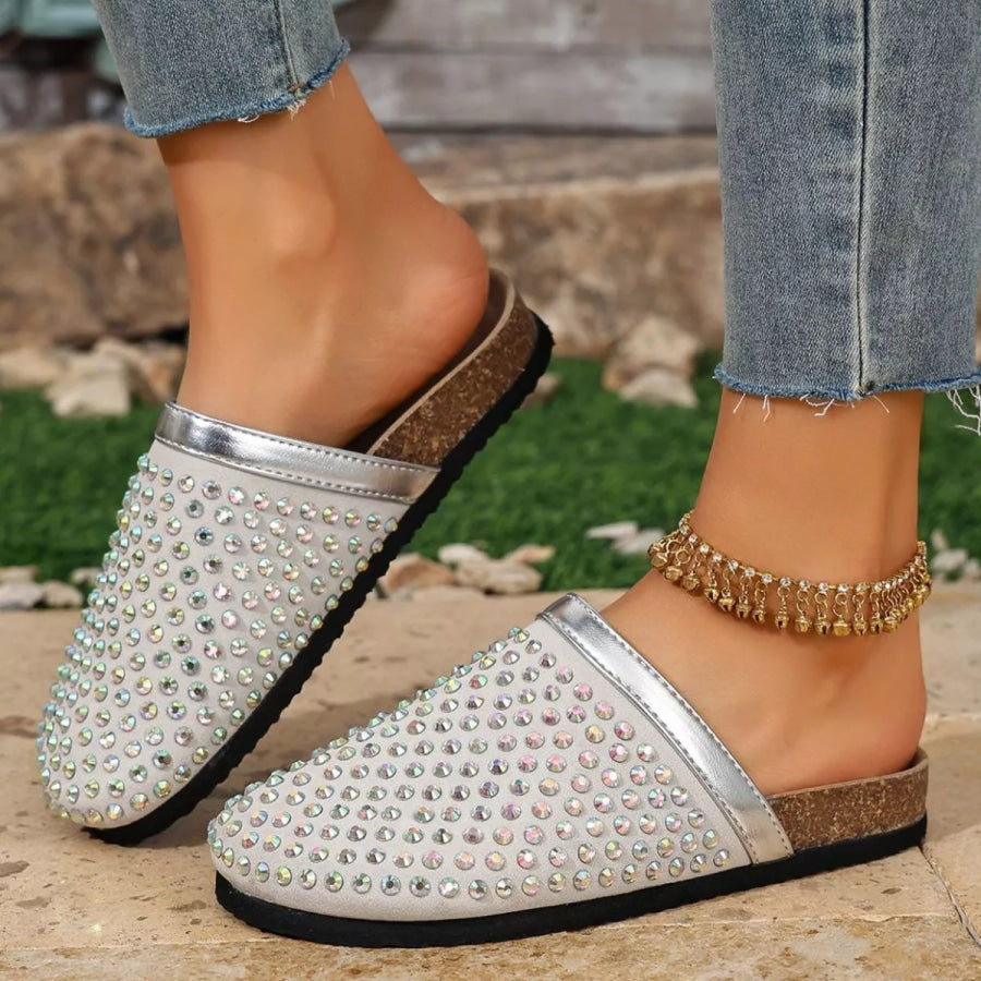 Sparkling Rhinestone Embellished Slip-On Sandals Gray / 36 Apparel and Accessories