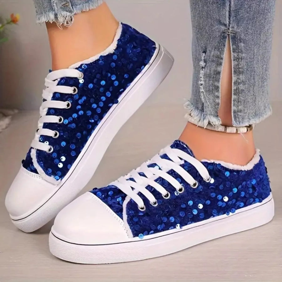 Sparkling Sequin Low-Top Sneakers Blue / 36 Apparel and Accessories