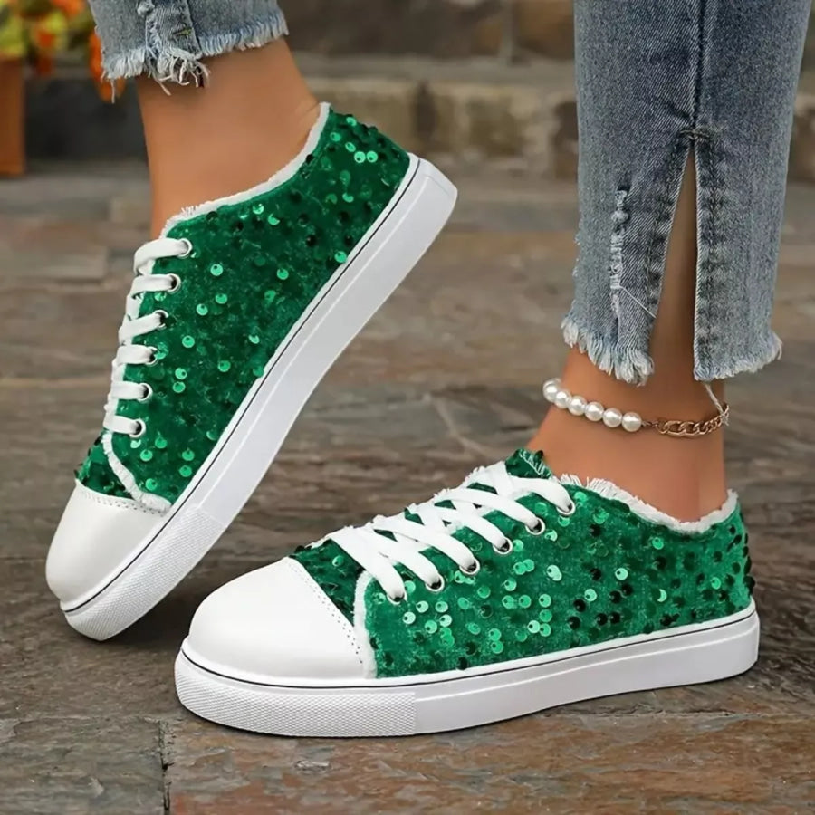 Sparkling Sequin Low-Top Sneakers Green / 36 Apparel and Accessories
