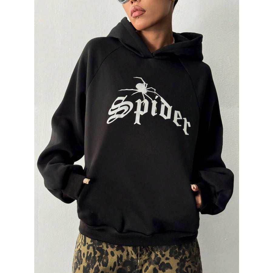 SPIDER Long Sleeve Hoodie with Kangaroo Pocket Black / S Apparel and Accessories