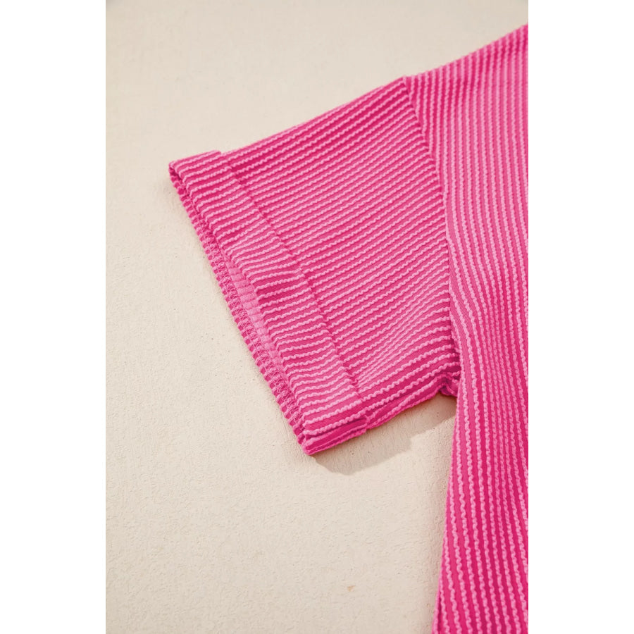 Spiral Ribbed Cutout Bow Knot Back Oversize Top Apparel and Accessories