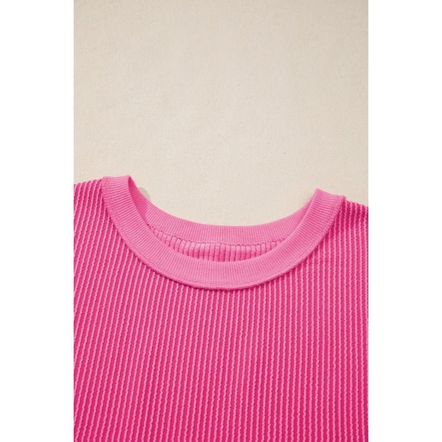 Spiral Ribbed Cutout Bow Knot Back Oversize Top Apparel and Accessories
