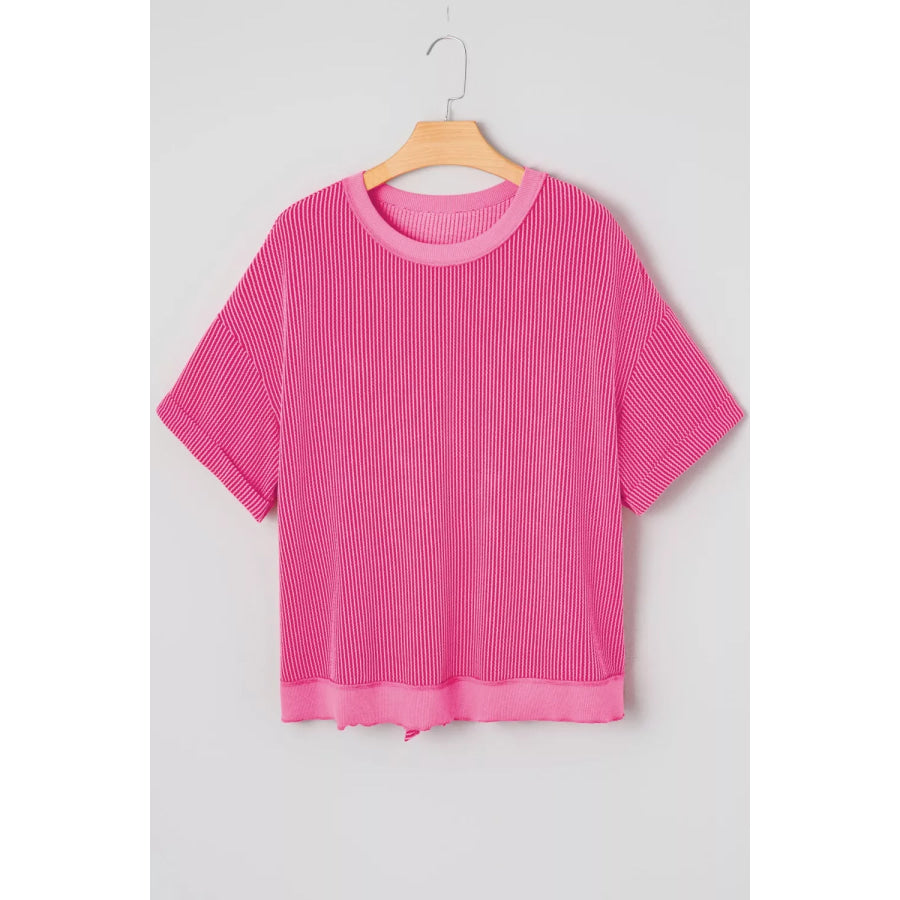 Spiral Ribbed Cutout Bow Knot Back Oversize Top Apparel and Accessories