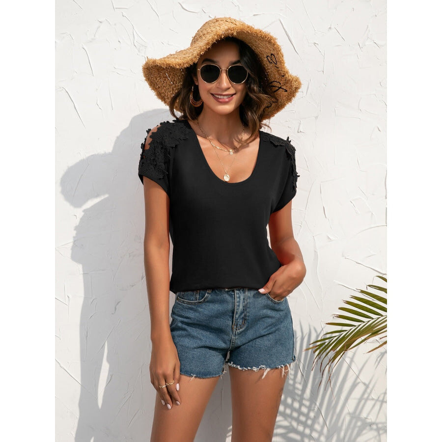 Spliced Lace Cold-Shoulder Blouse Black / S