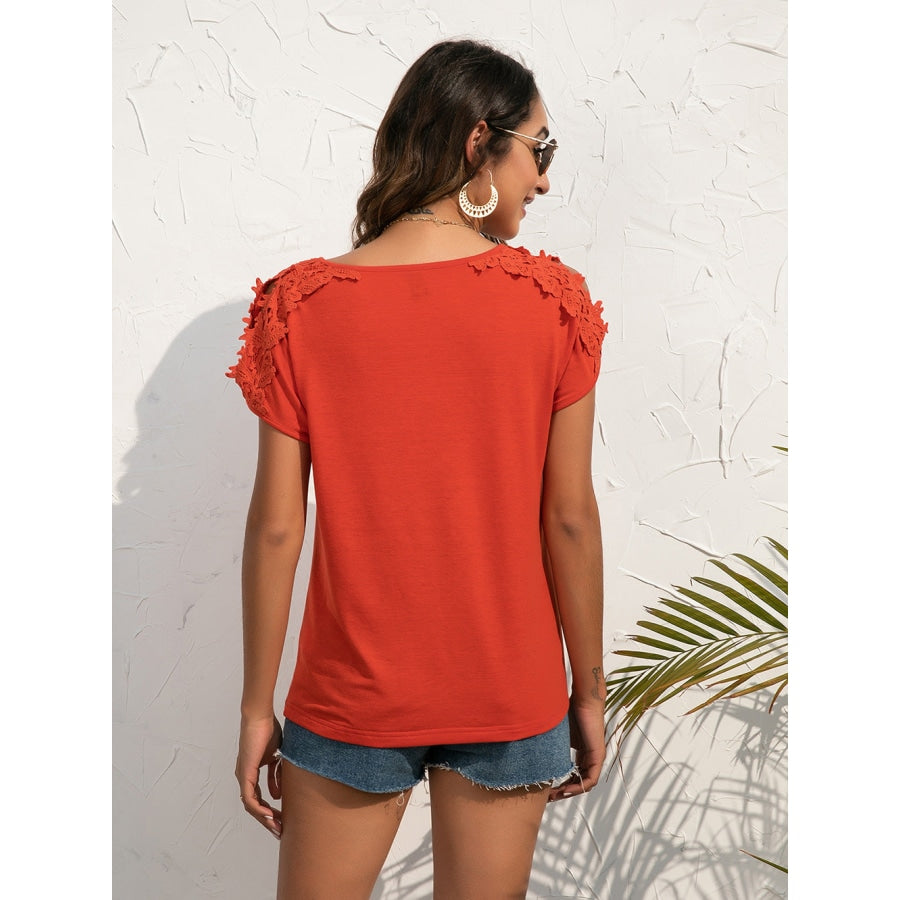 Spliced Lace Cold-Shoulder Blouse