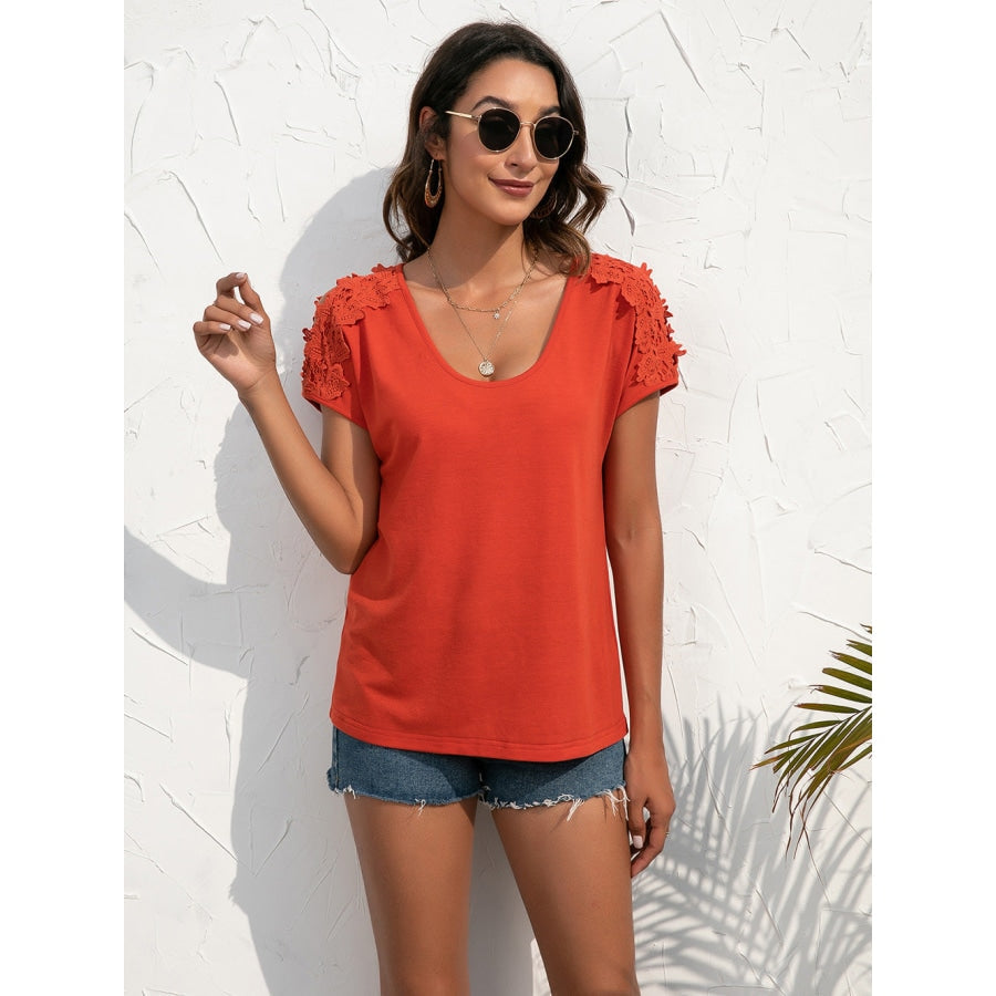 Spliced Lace Cold-Shoulder Blouse