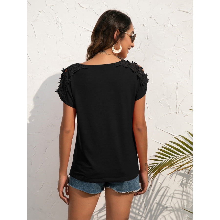 Spliced Lace Cold-Shoulder Blouse