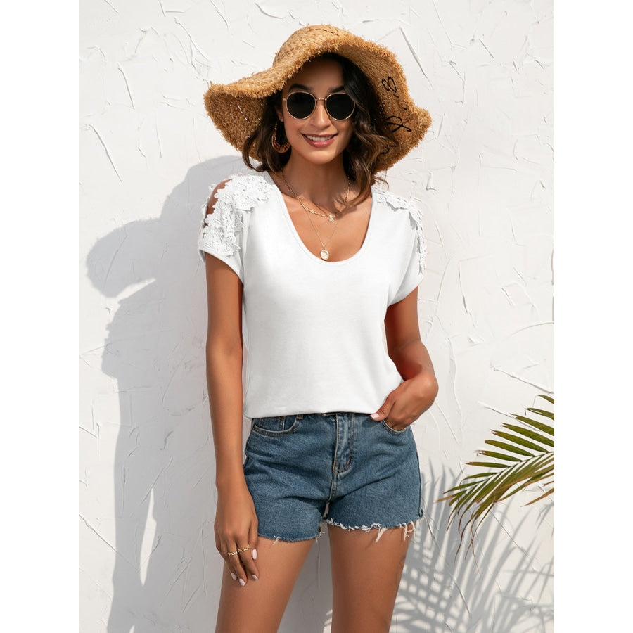 Spliced Lace Cold-Shoulder Blouse White / S